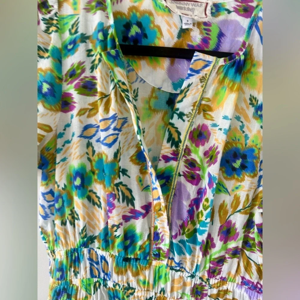 Johnny Was Ikat Bloom Tiered Floral Print Midi Dress Size Small